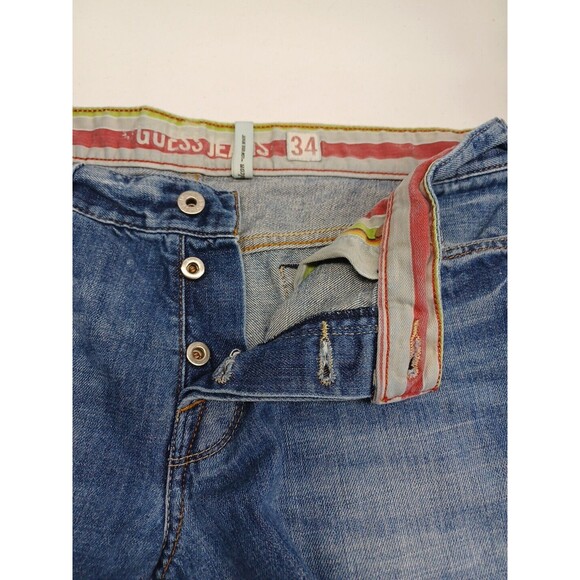 Guess Shorts Blue Denim Cut Off Women's Sz 34 Distressed Embroidery Pockets - Picture 10 of 10